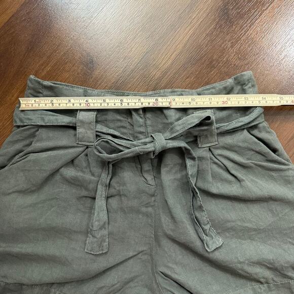 L’Agence Hillary Linen Paperbag Front Tie Belted Shorts Green Boho Casual Sz 24 - Picture 7 of 7